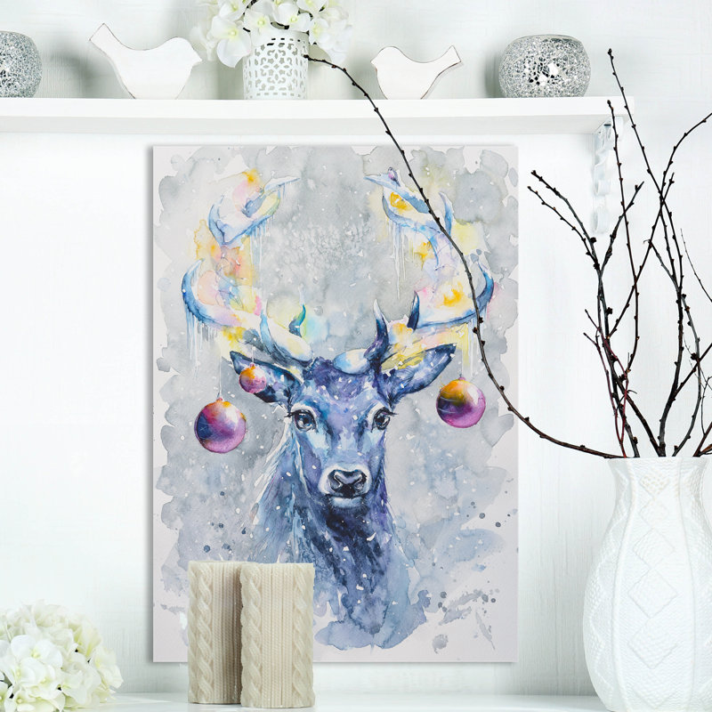 «Cute Deer with Bells», reproduction de peinture à l'huile sur toile tendue, H 20 po x l 12 po x P 1po
