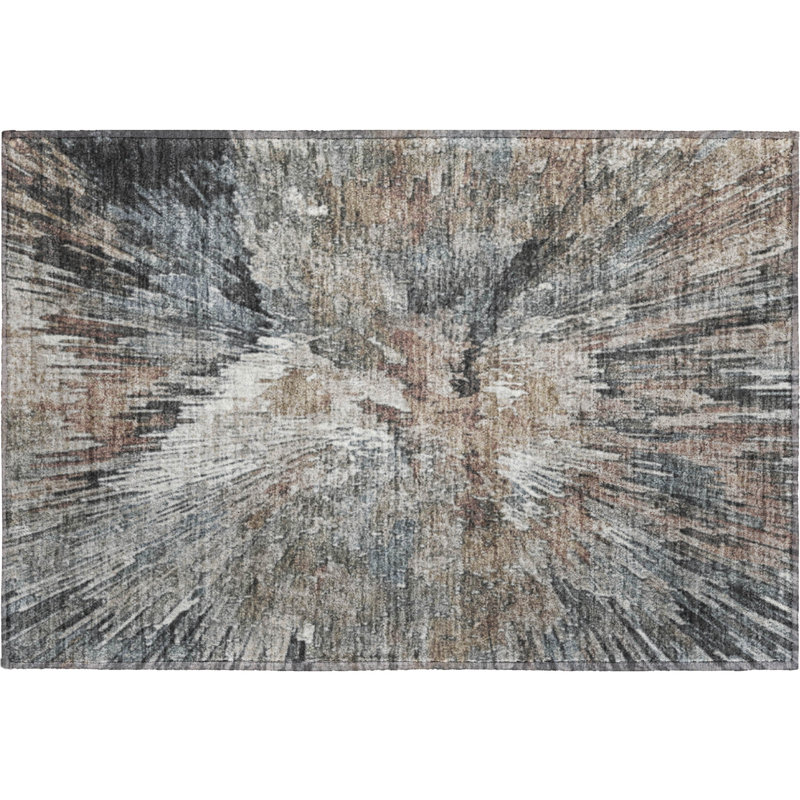Premium Machine Washable Mayfield AMF2283 Abstract Rug, 1'8" x 2'6", Brown