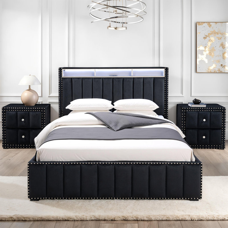 Rangement de lit, Double, Noir