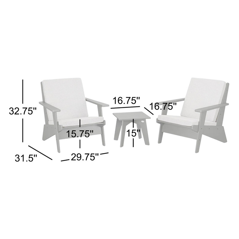 Riviera Modern Lounge 3-Piece Set, Slate Grey, Cast Ash