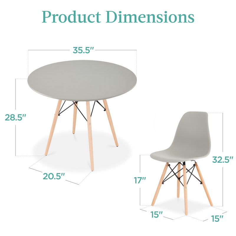 Gray and Oak Round Mid-Century Modern Dining Set with Beech Wood Legs