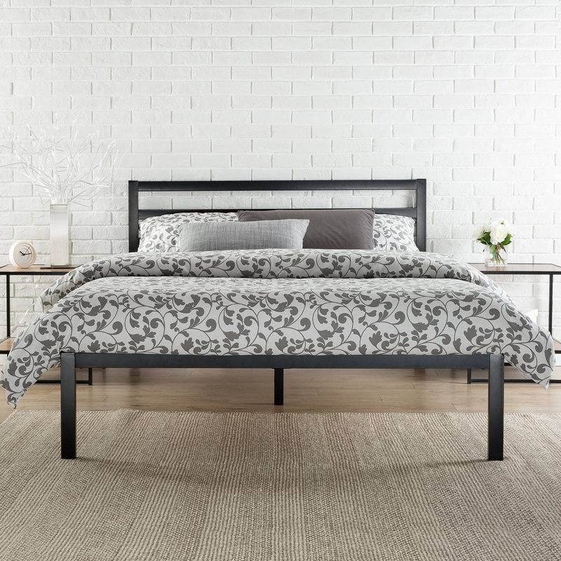 Santrell 14" Contemporary Modern Metal Platform Bed, Queen