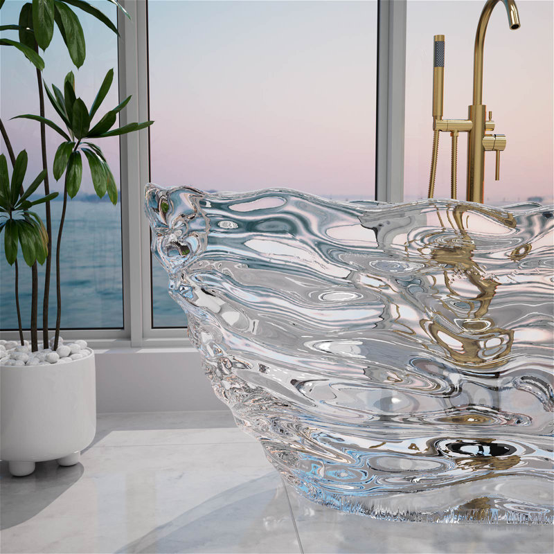 68.8" Transparent Water Ripple Design Resin Freestanding Soaking Bathtub (Made To Order)