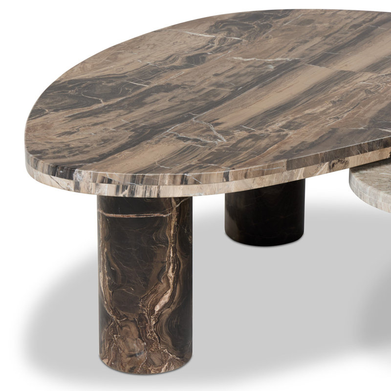 Zion Coffee Table Set-Antique White Marble, Antique White Marble/Rocky Brown Marble, Brown/White