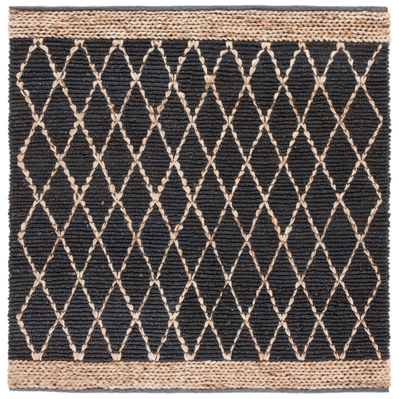 Alderson Natural Fiber Hand Loomed Jute/Cotton Geometric Rug in Charcoal, Square 6'