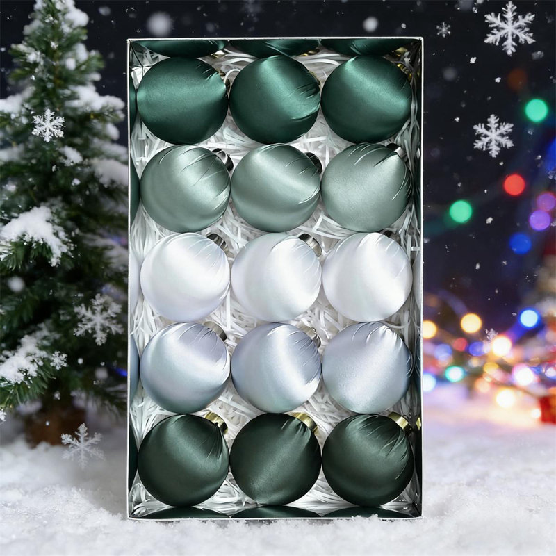 15 pièces / ensemble de décoration de sapin de Noël suspendu en boule de Noël de 3,2 pouces, Vert/blanc