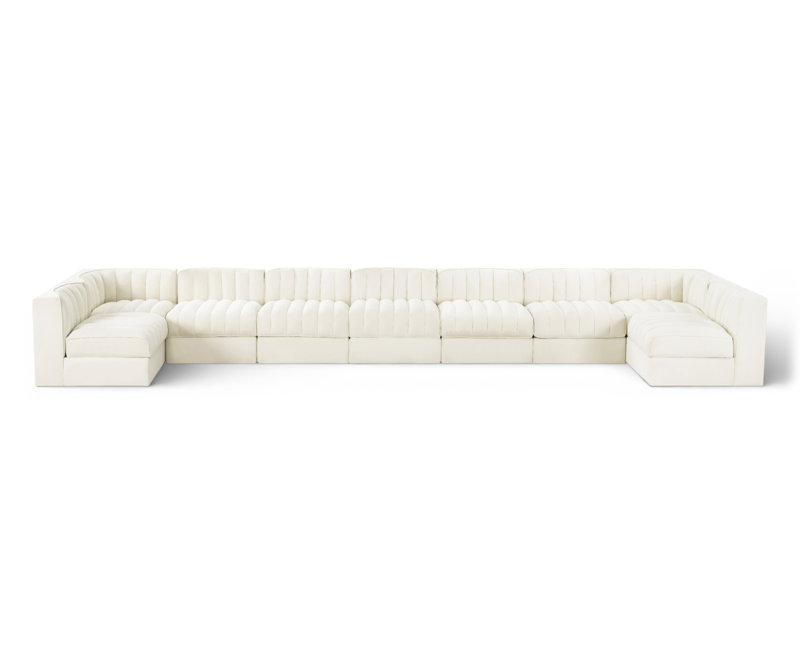 Tissu d'ameublement en velours Demars 9 pièces Demars Canapé modulaire modulaire, Velours crème, 27" H x 213" W x 63" D