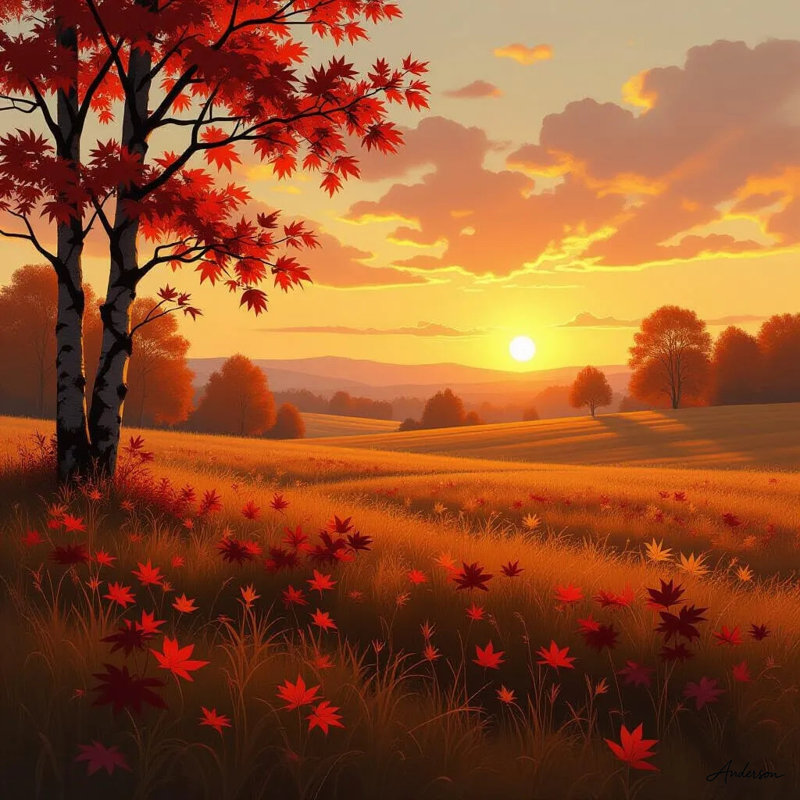 Érable au coucher du soleil - impression sur toile tendue, H 20 po x l 20 po