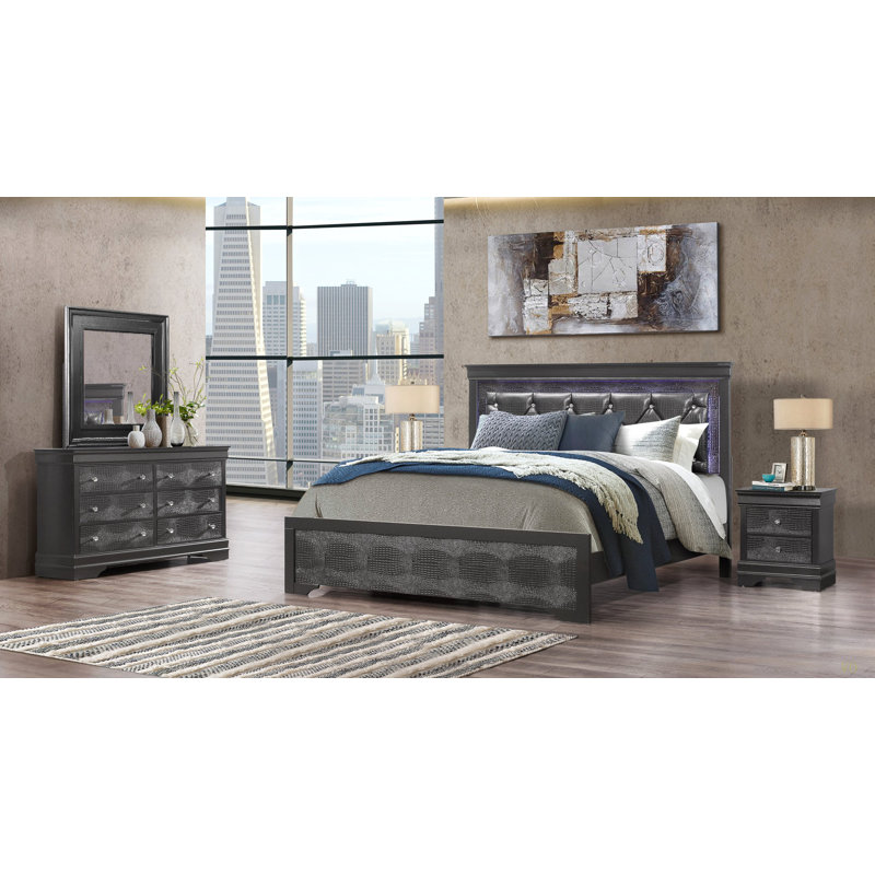 Lit capitonné d'inspiration cristal glamour QUEEN BED with LED, Grand lit