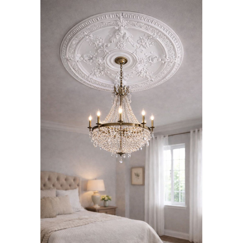 Half Cut White Scroll Rose Chandelier Medallion 26 In