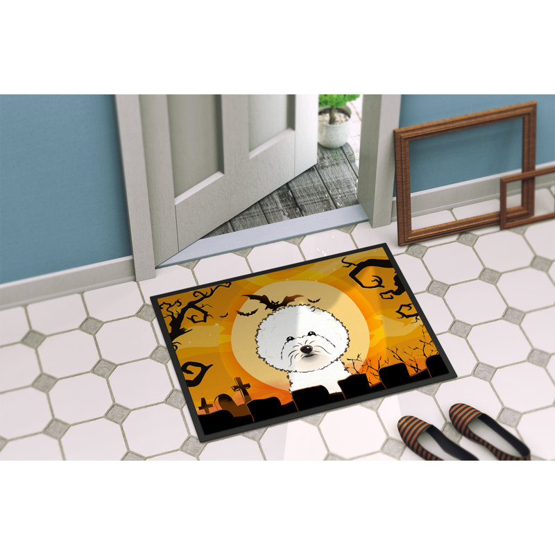 Tapis de porte pour l’extérieur antidérapant bichon bichon frisé halloween, Rectangle 2 pi x 3 pi