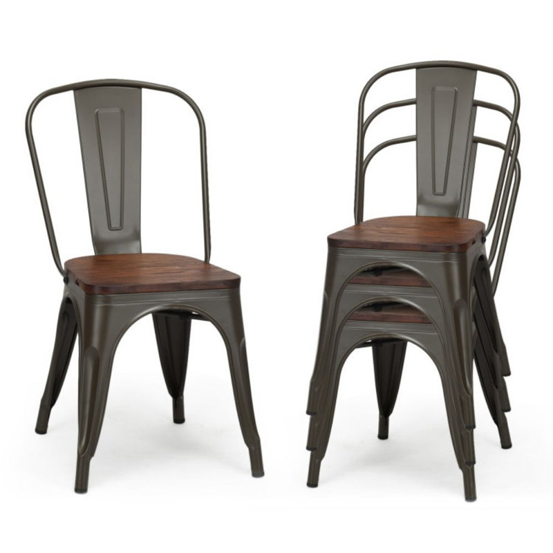 Ensemble de 18 chaises de 18 pouces empilables en métal avec siège en bois, Dark Green/Brown