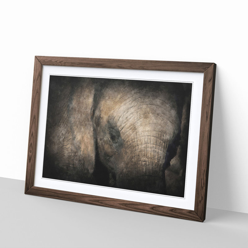 Gentle Elephant - Picture Frame Graphic Art Print, 24cm H x 33cm W x 2cm D, Walnut Framed