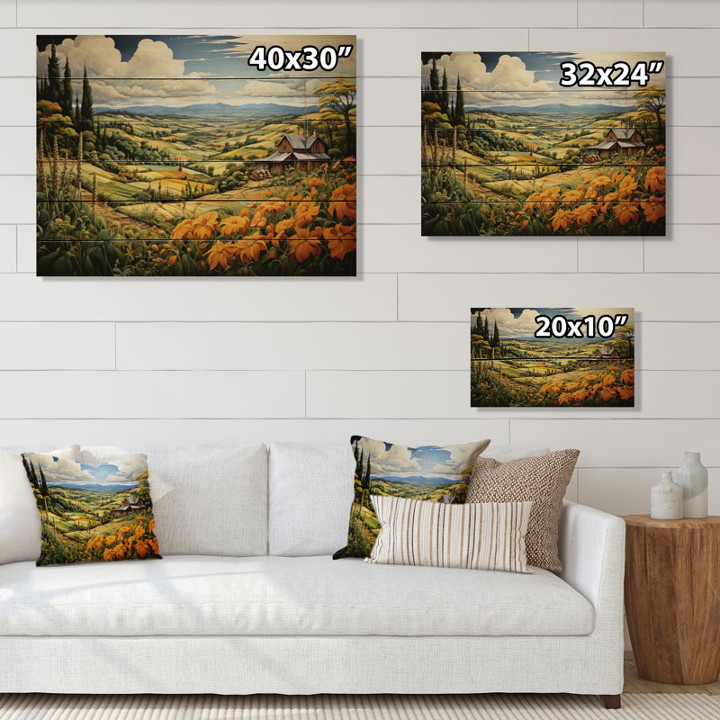 «Countryside Pastoral Patchwork I» sur impression sur bois, H 10 po x l 20 po x P 0,78 po