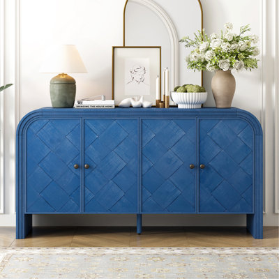 Buffet U_Style Luxury multifonctionnel en MDF - portes en lattes de bois tissées, conception étagée et placage en bois massif de qualité supérieure pour les couloirs, les salons, les bureaux et les couloirs