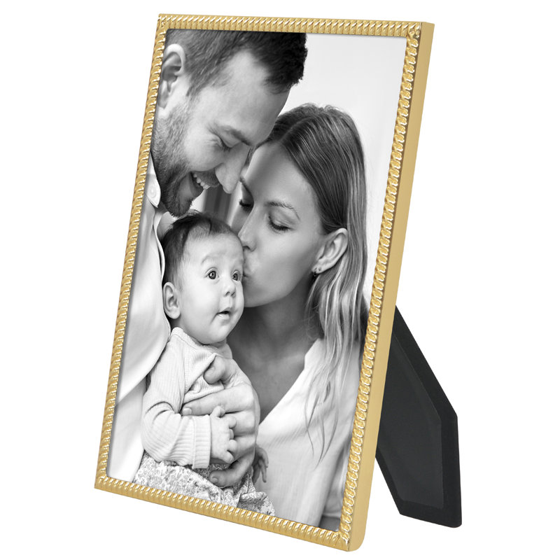 Picture Frame with Rope-Style Detail and Shatter-Resistant Glass - for Tabletop or Wall, Gold, 5" W x 7" H
