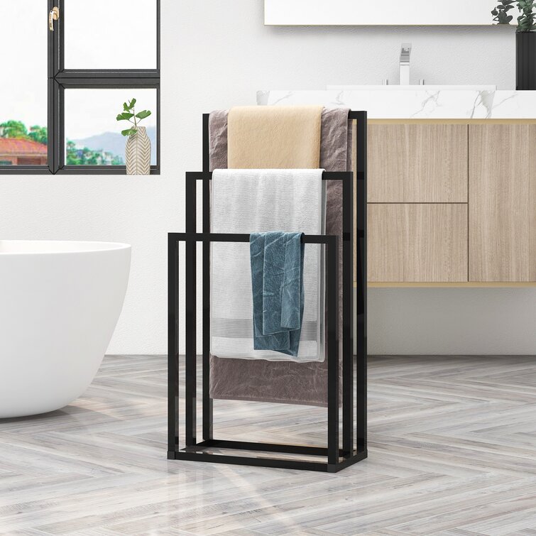 SunnyPoint Classic Square Bathroom Shelf, Tier Shelf with Towel Bar Wall - 3