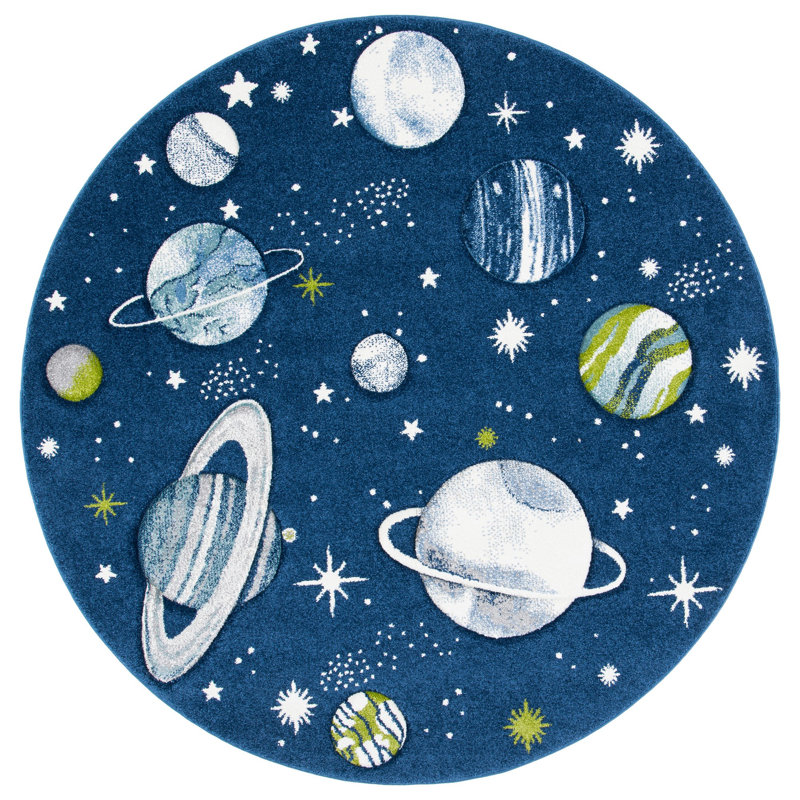Hilger Navy/Ivory/Green Area Rug, Round 3'