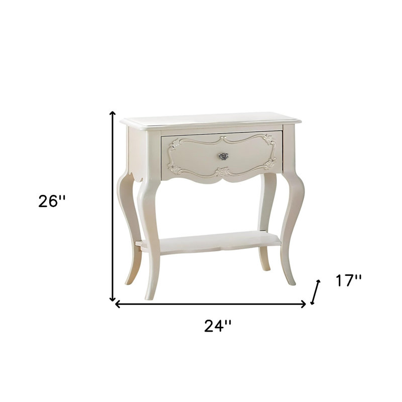 Table de chevet 26 po en bois massif et verre miroitant