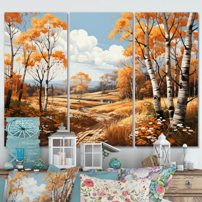 Birch Woods Gilded Pathway IV sur toile, 3 pièces