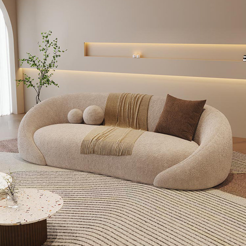 82.68"Curved freeform white chenille sofa, 27.56" H x 82.68" W x 35.43" D