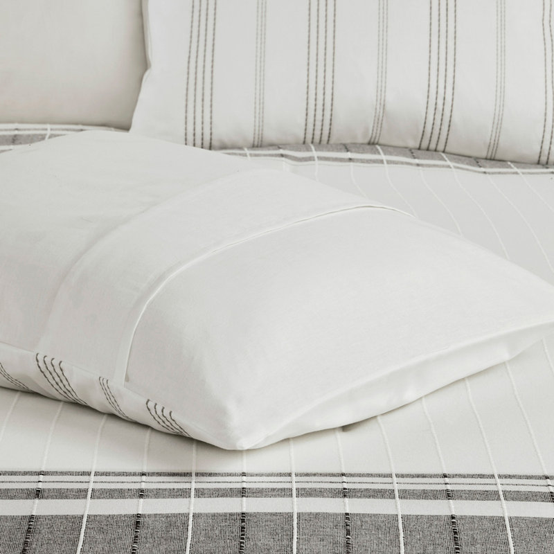 Ensemble d'édredon surdimensionné en jacquard de coton 6 pièces blanc / gris