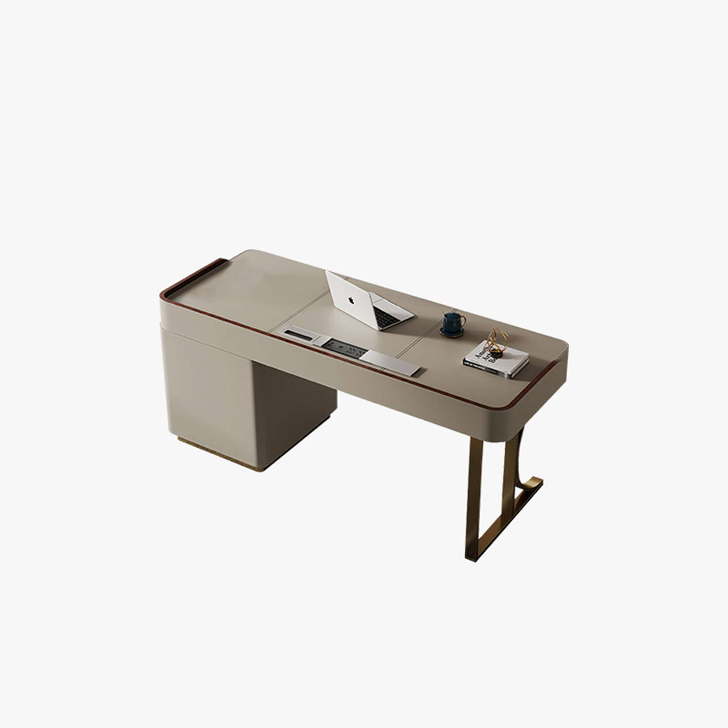 Wrought Studio™ Beige Modern Writing Desk With Storage Cabinets | Wayfair