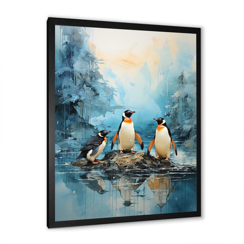 Pingouins antarctiques élégance IV sur toile, H 32 po x l 16 po x P 1 po, Cadre photo noir simple