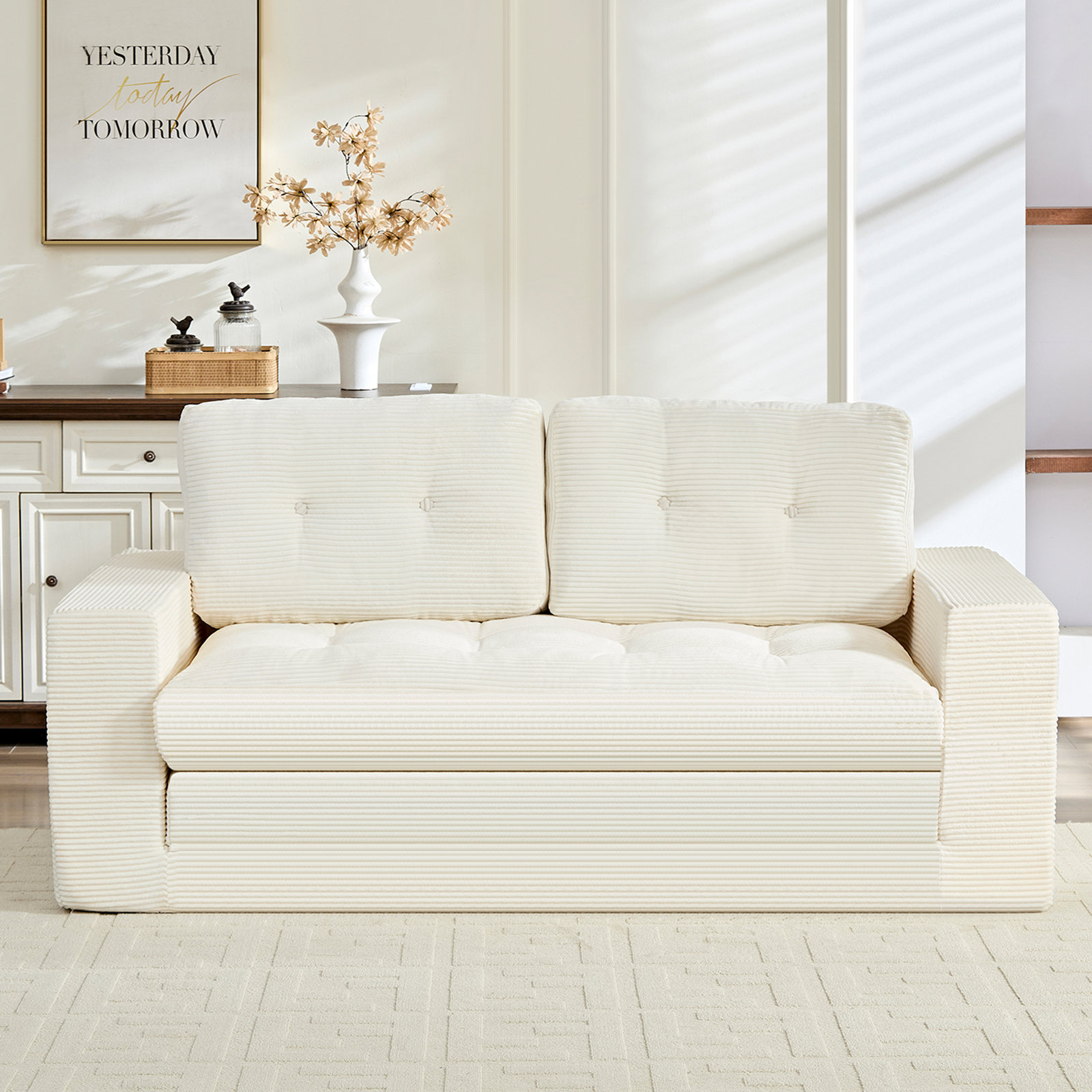 Ebern Designs 2-in-1 Convertible Loveseat Sofa Bed - Corded Fabric ...