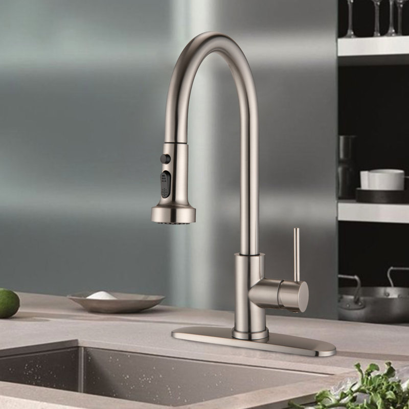 Kitchen Faucet With Stainless Steel Pull Down In Brushed Nickel - Scratch , Rust , Spot- Finish, 360 Swivel Spout, 1.8Gpm Flow Rate Spray Scratchproof, Rustproof, Spot- Max