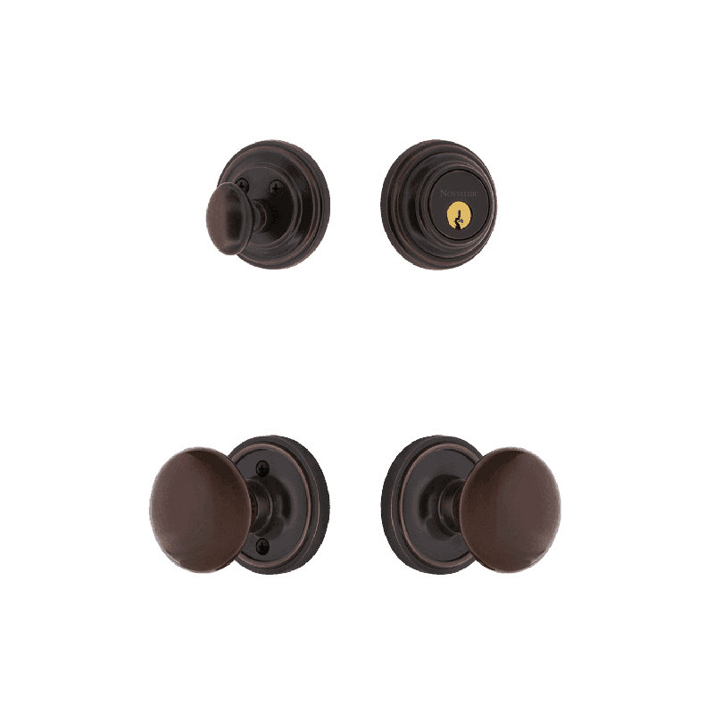 Nostalgic Warehouse Classic Rosette Entry Set with Brown Porcelain Knob, Timeless Bronze, 2.75