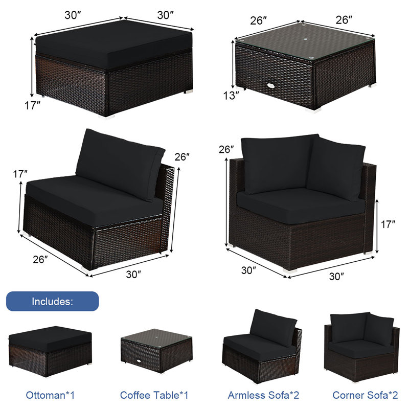 Planada 5 - Person Patio Conversation Set with Cushions, Black
