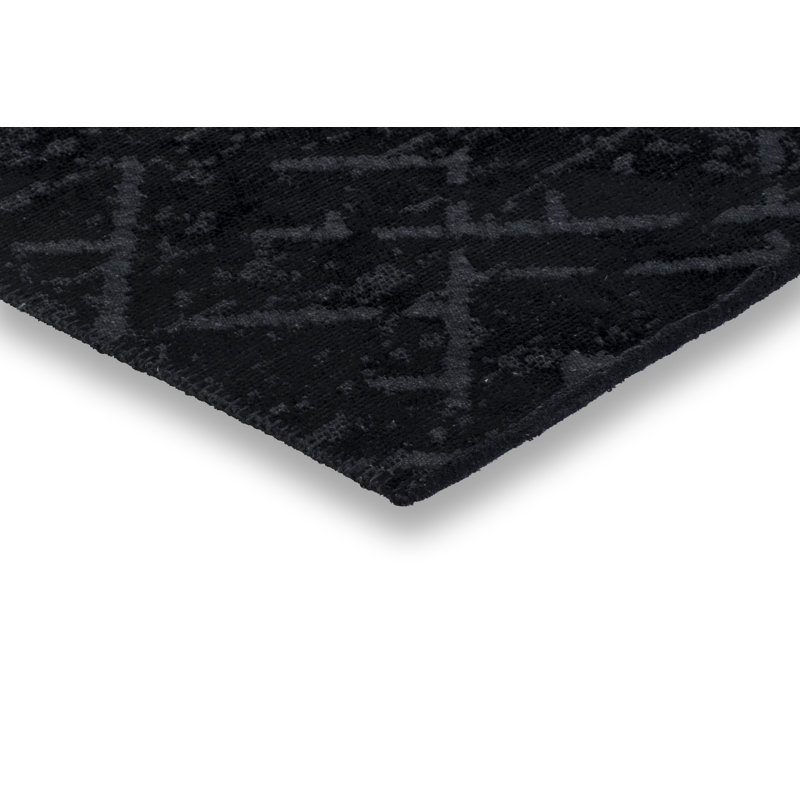Geometric Flatweave Cotton Black Rug, Rectangle 7'10" x 9'10"