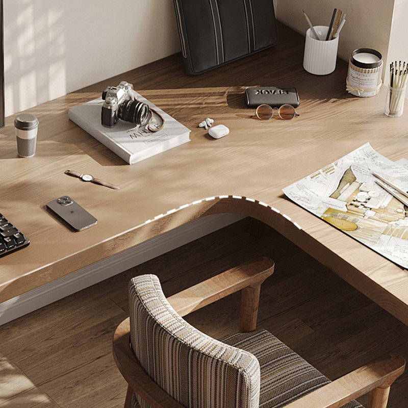 Light-walnut L-Shaped Solid Wood desk, 29.53" H x 62.99" W x 47.24" D, Right Hand Return