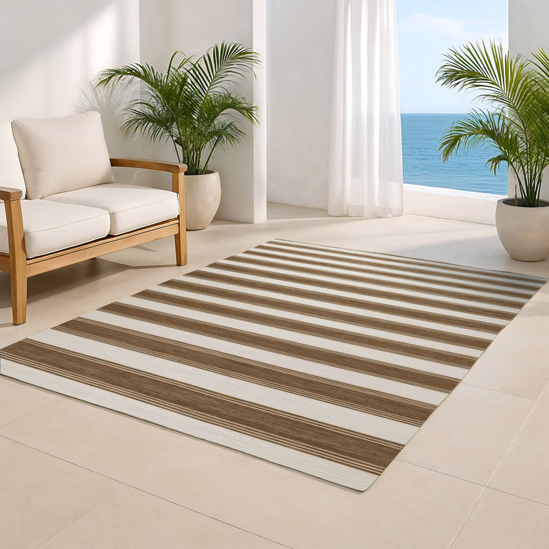 Tapis intérieur / extérieur gris HorizontalStripes, Rectangle 5 pi x 7 pi