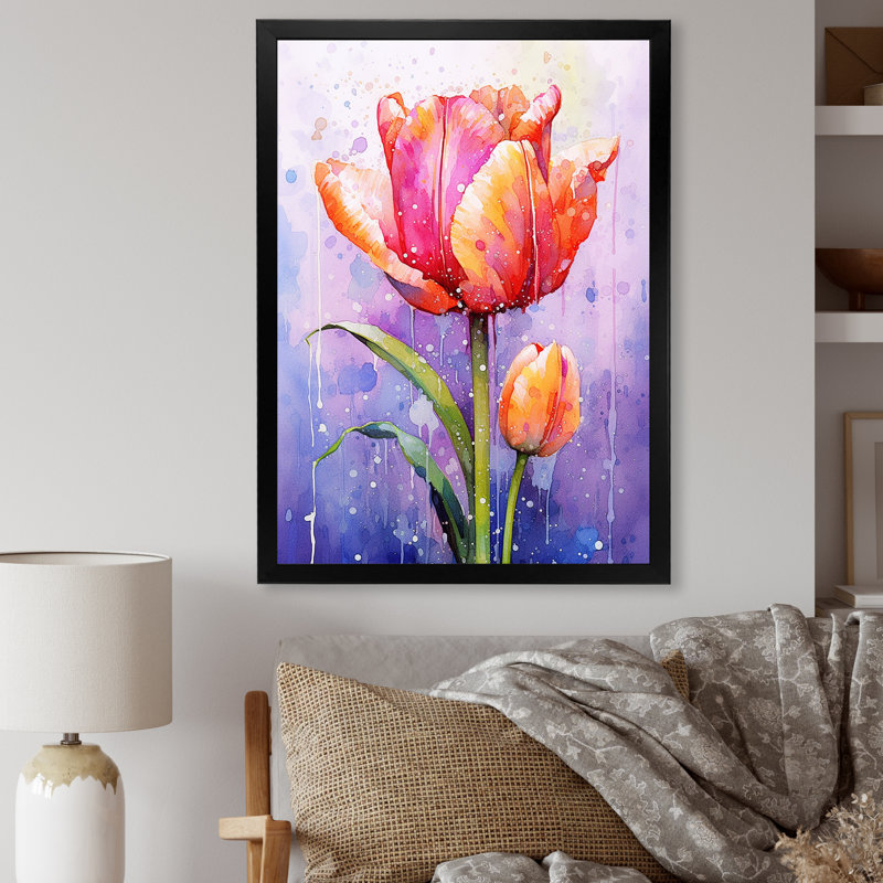 Mauve tulipe mauve liquide, H 32 po x l 24 po x P 1 po, Cadre simple noir
