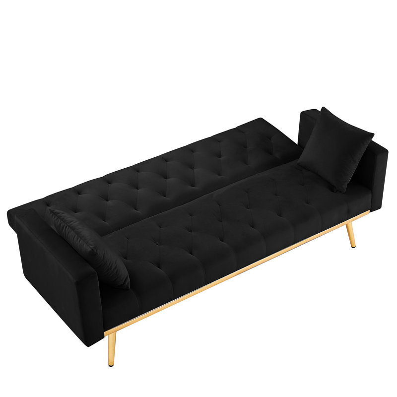 Lit futon en velours noir, convertible pour appartement, dossier et siège, angles réglables, pieds en métal, lit simple noir à assemblage simple, tissu, relaxation