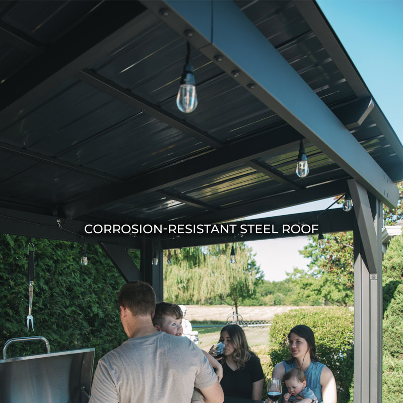 Rockport XL Black Steel Grill Gazebo with Galvanized Countertops