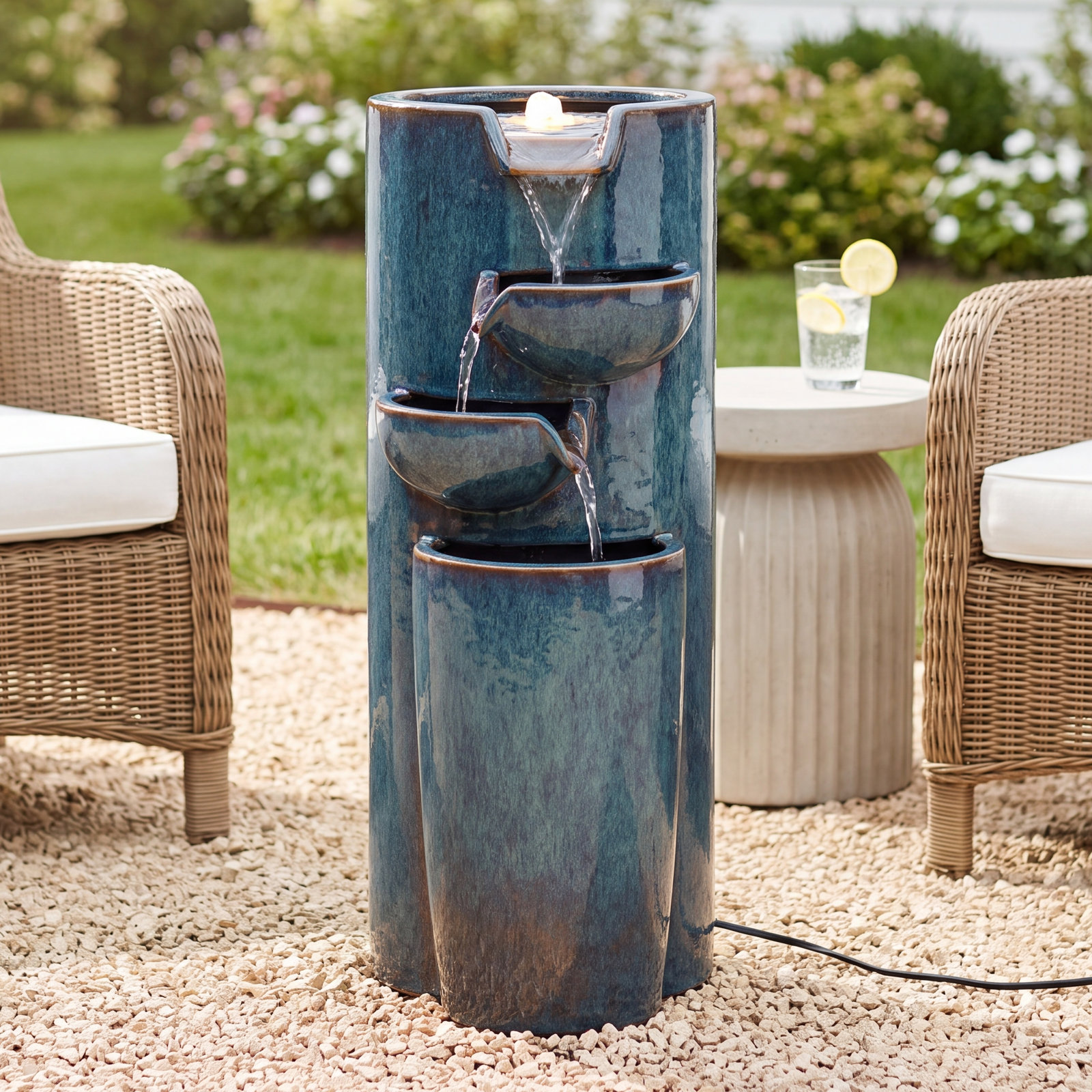 Rorer Fountain, Turquoise, 29.25" H x 14.25" W x 15.25" D