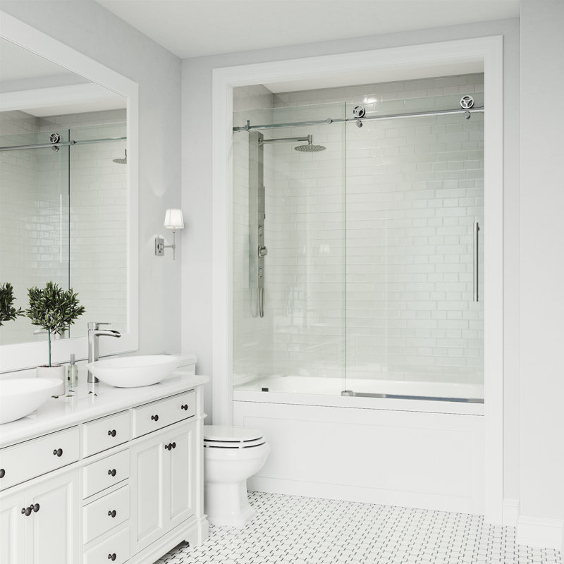 Cass 56-60" W x 66" H Sliding Frameless Tub Door with 3/8" Clear Glass, Chrome