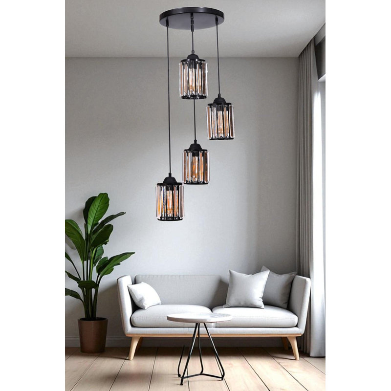 Élégant lustre noir réglable, structure en métal, 5,1 po x 6,7 po | Hauteur totale: 31,5 pouces | 4 x douilles E27 de 40 W maximum, ampoule non incluse | Luminaire élégant pour le salon, la salle à manger et les entrées