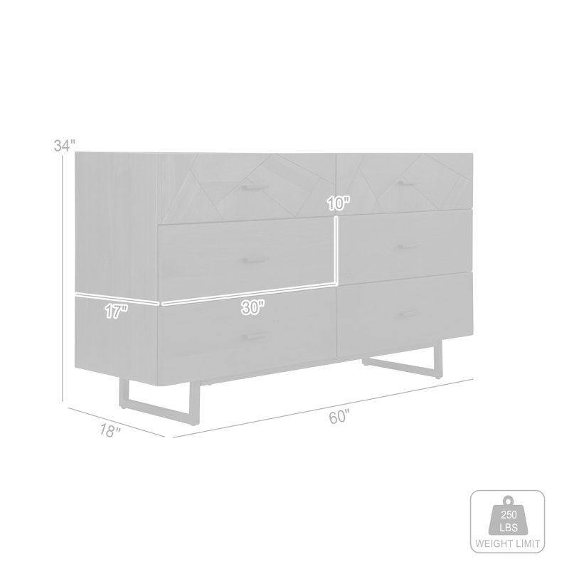 Commode double 6 tiroirs l 60 po en bois massif