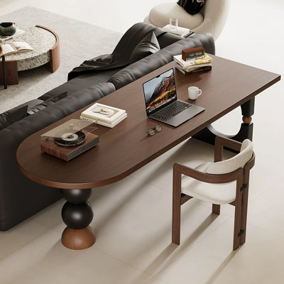 Brown Half-Circle Solid Wood desk