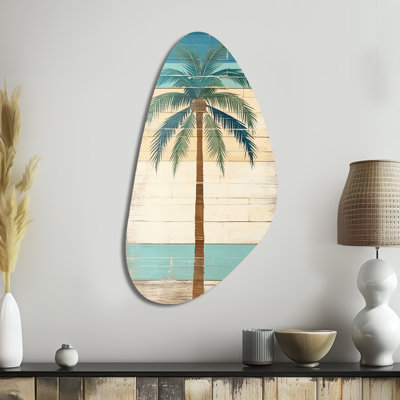 Palmier tropical en couleurs rétro délavées I - prairie d'automne, art mural en métal asymétrique