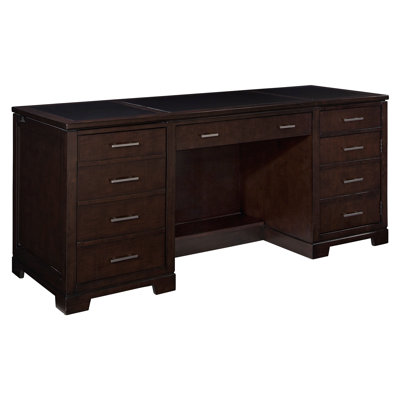 Hekman Furniture Mocha Executive Credenza Desk with Three-Panel Leather Top
