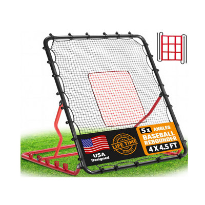 Zealfeel Baseball Rebounder Net, 5 Adjustable Angles 4x4.5FT Pitch Back Baseball Softball Volleyball Rebounder with 2 Strike Zones, UV Resistant, Pitchback Trainer for Ground, Line Drive & Fly Balls