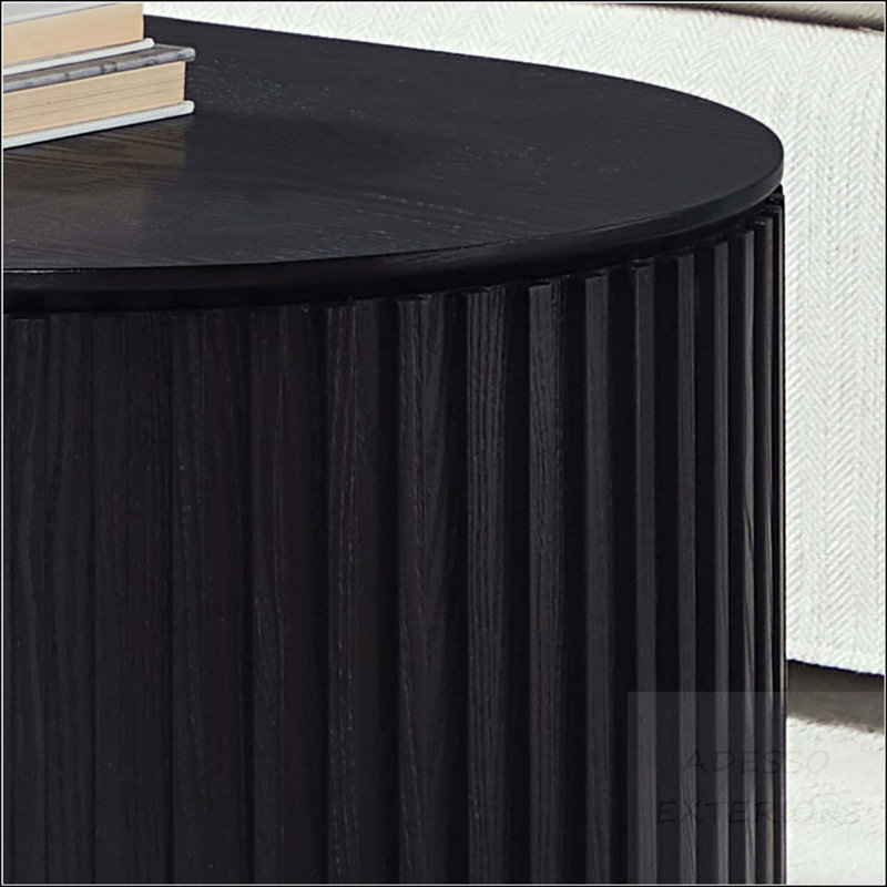 Table basse ovale en bois avec tiroir et base piédestal robuste