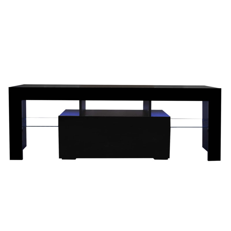 Modern LED RGB Light TV Stand With Flat Screen Cabinet, Perfect For Living Room And Bedroom Entertainment, Black