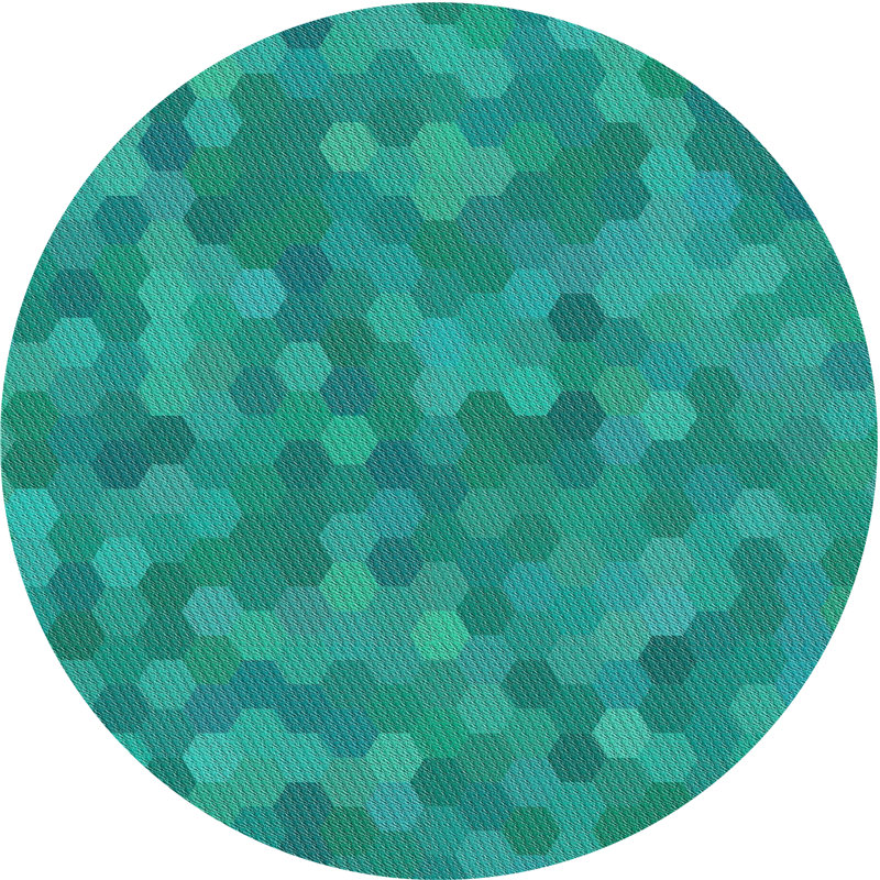 Tapis vert/jaune à motif de mer, Rond 3 pi