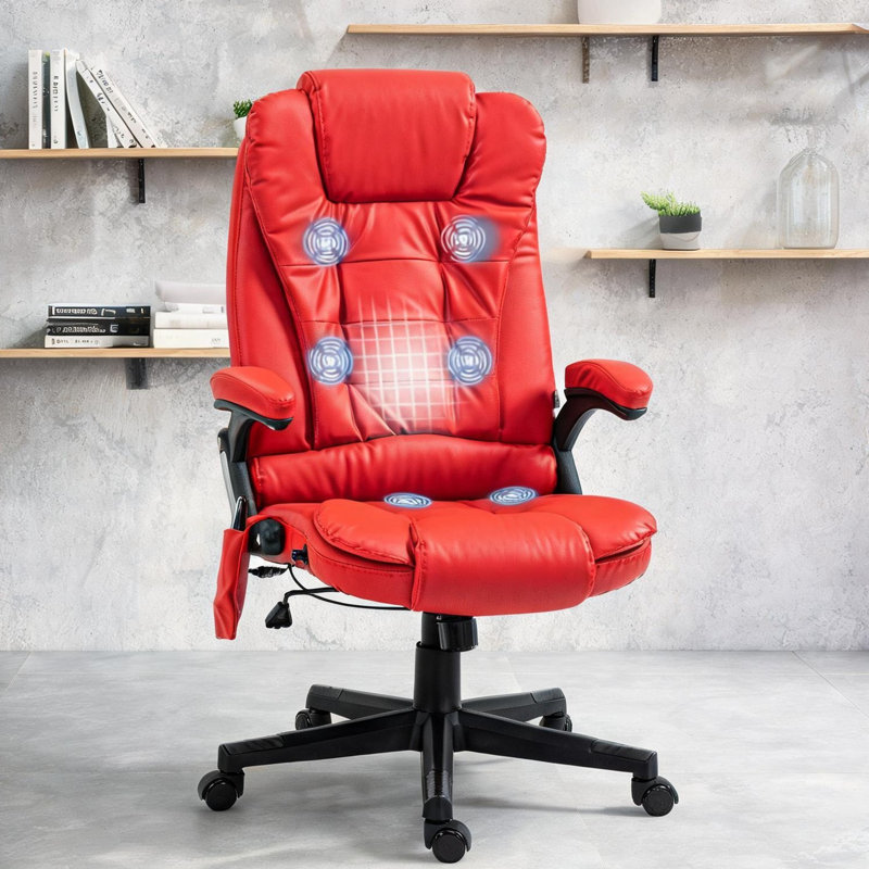 Fauteuil de direction ergonomique inclinable en cuir de polyuréthane rouge avec massage par chaleur et vibrations